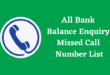 Balance enquiry missed called number list of all bank